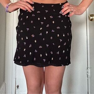 Floral Black Mini Skirt